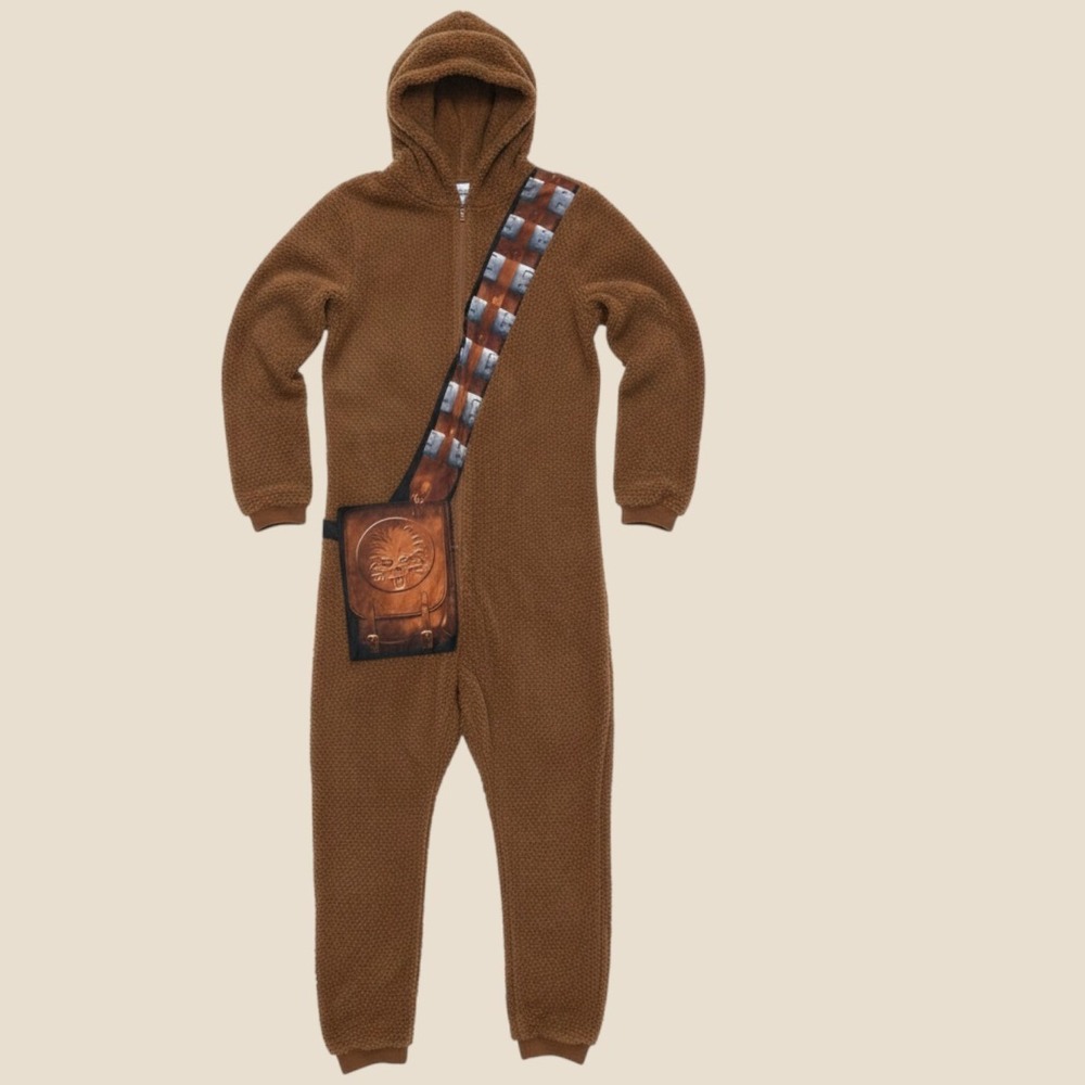 Star Wars Chewbacca Sherpa Fleece Hooded Union Suit Brown Small HALLOWEEN